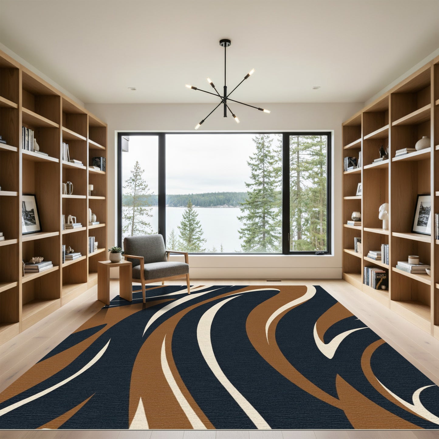 Dark Navy Brown Cream Swirls Rug