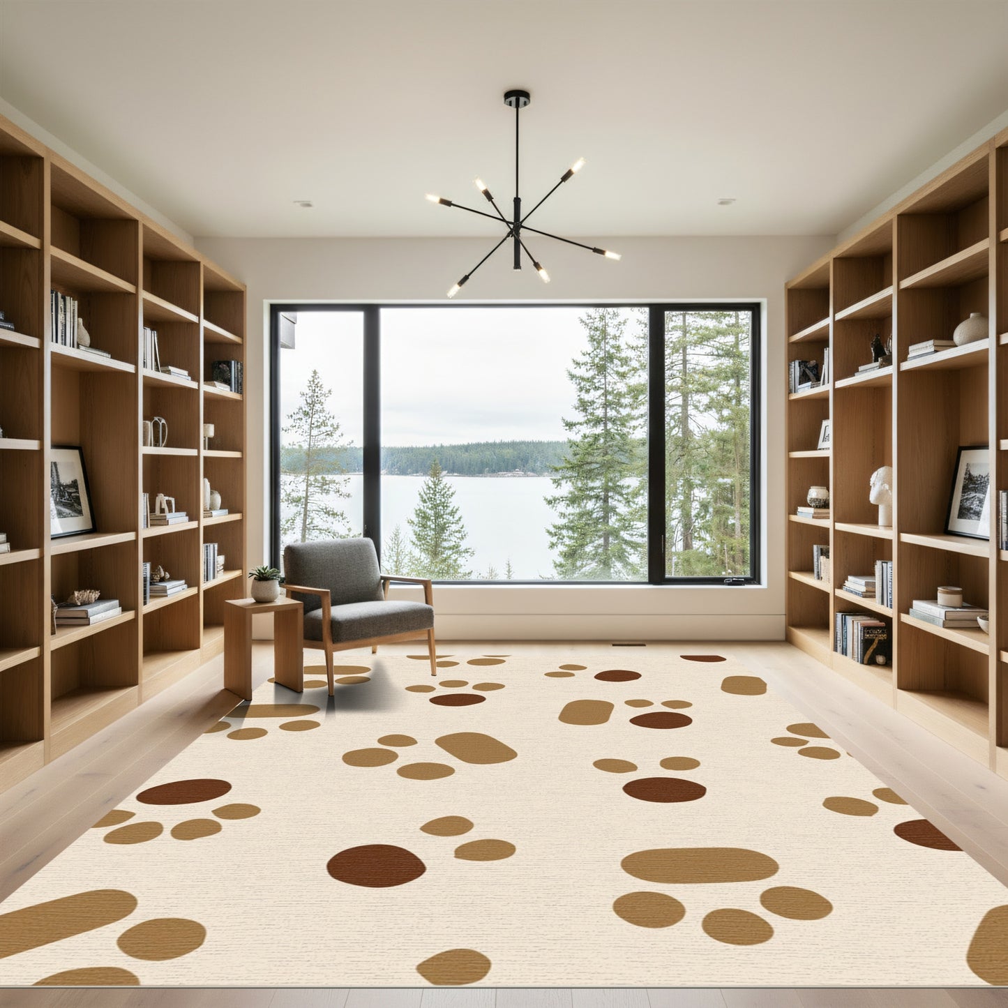 Brown Paw Print Pattern Rug