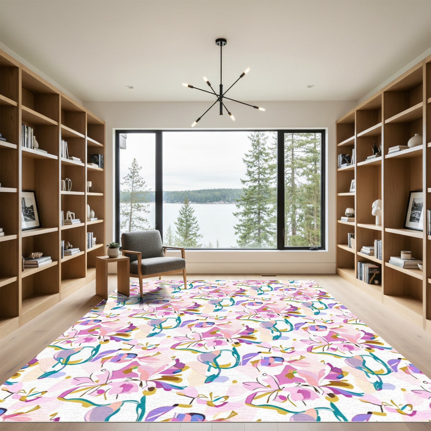 Soft Pink Abstract Floral Composition Rug