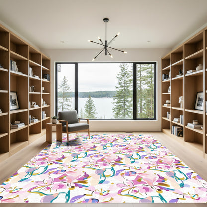 Soft Pink Abstract Floral Composition Rug