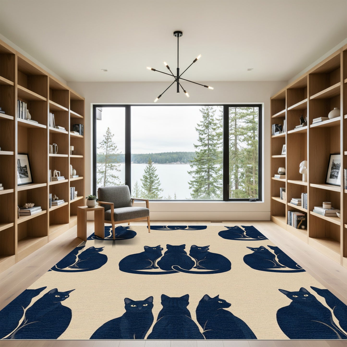 Minimalist Midnight Black Cat Trio Rug