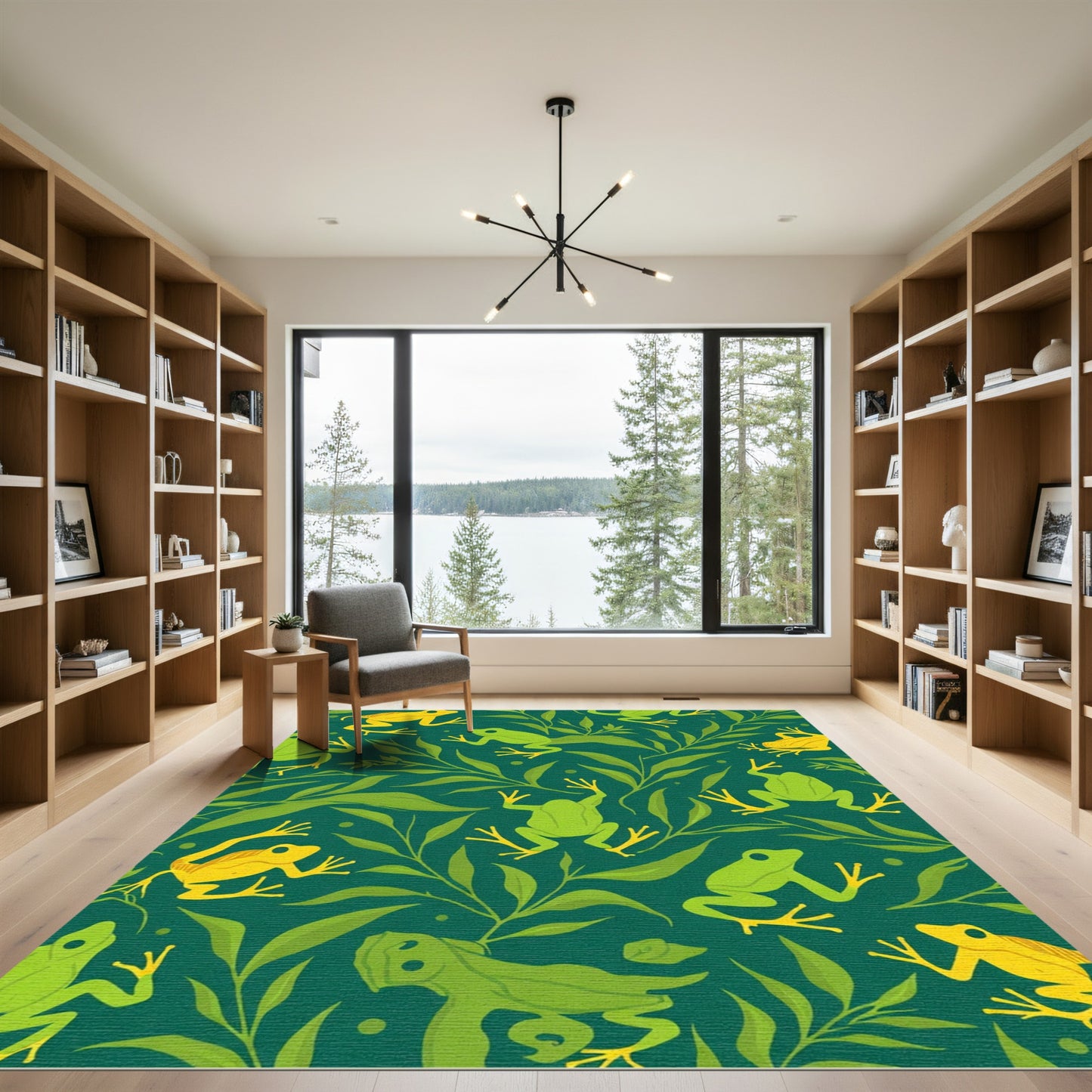 Green Frogs Yellow Foliage Pattern Rug