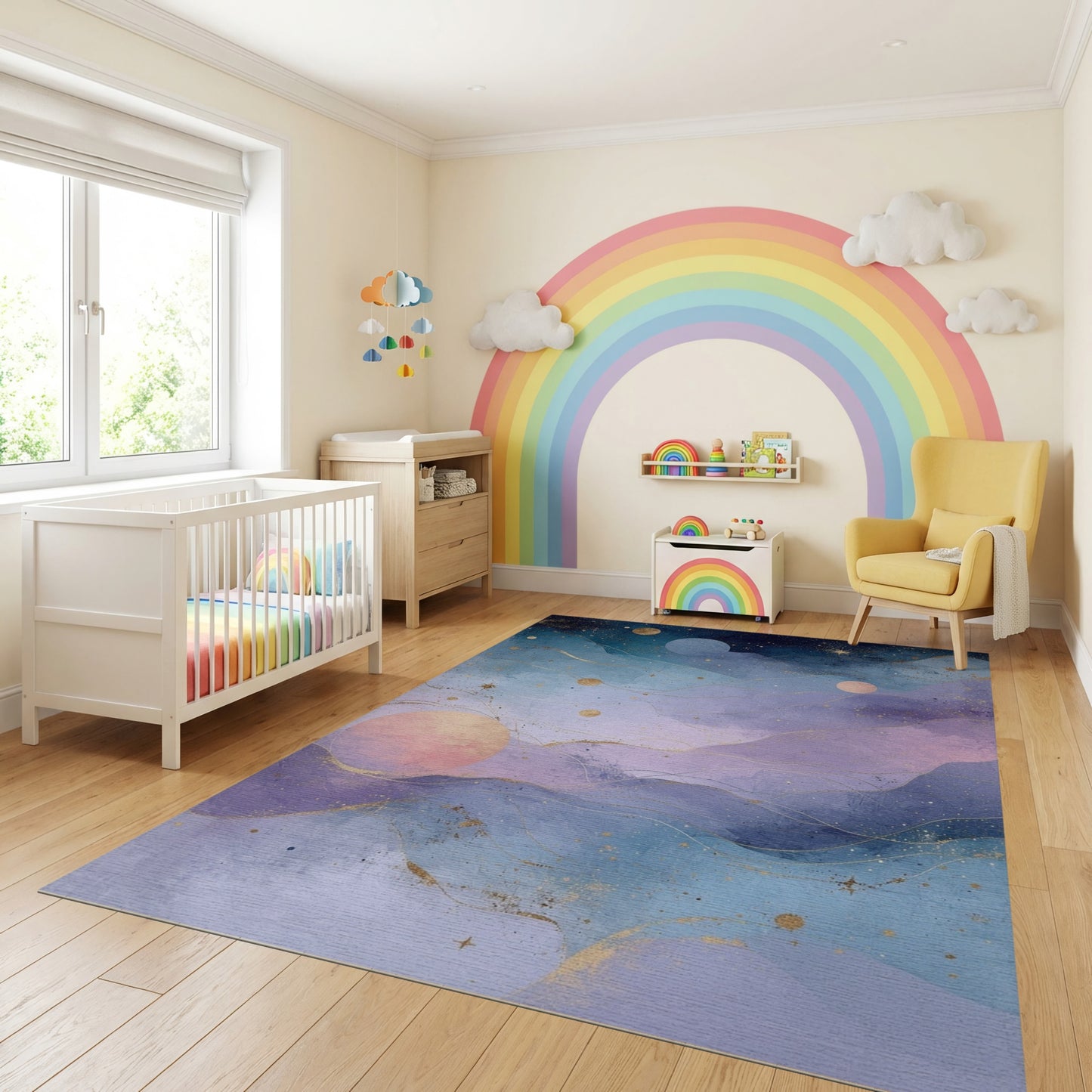 Cosmic Wavy Mountains Stars Planets Rug