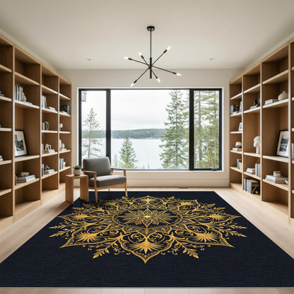 Opulent Golden Floral Star Medallion Rug