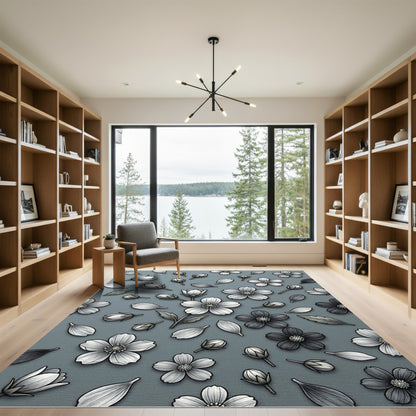 Monochromatic Floral Blossom Scatter Rug
