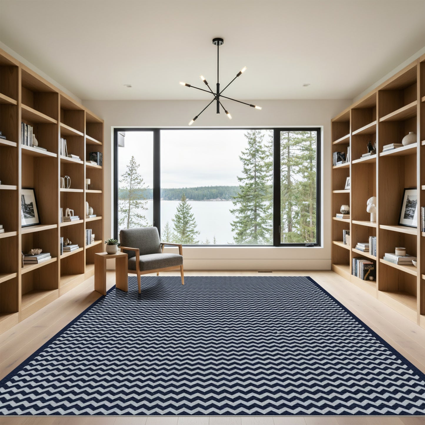 Midnight Blue Zigzag Chevron Rug