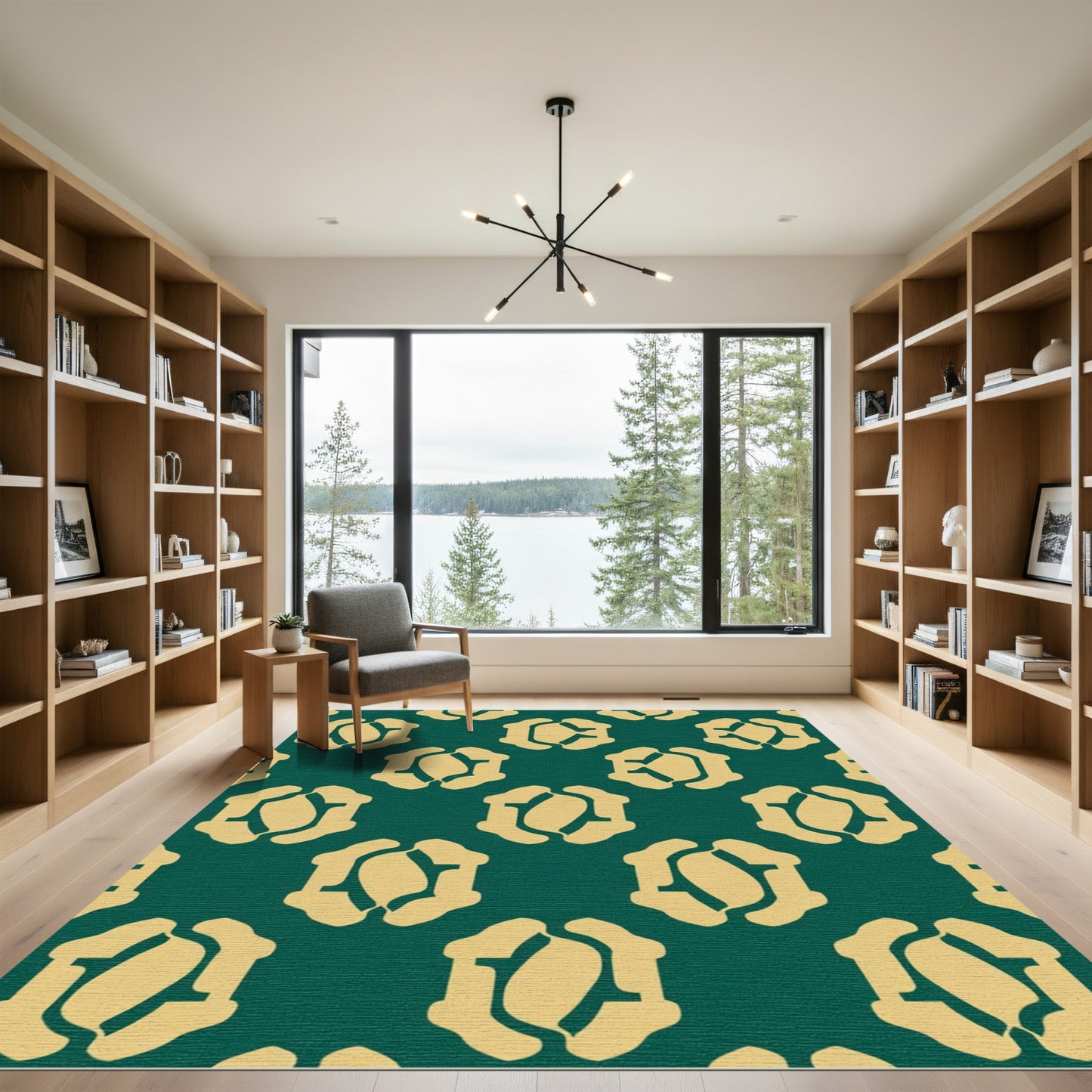 Golden Geometric Petal Medallion Rug