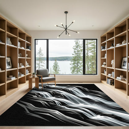 Dynamic Black White Waterfall Cascade Rug