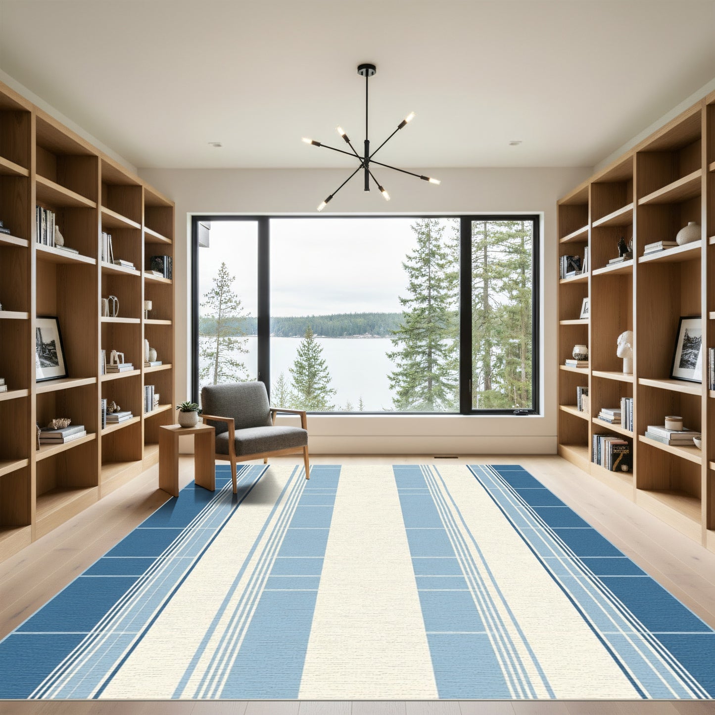 Coastal Blue Striped Windowpane Rug