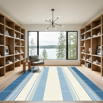 Coastal Blue Striped Windowpane Rug