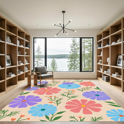 Whimsical Floral Meadow Pink Blue Purple Rug