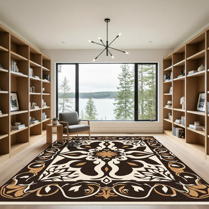 Intricate Camel Cream Brown Mandala Rug