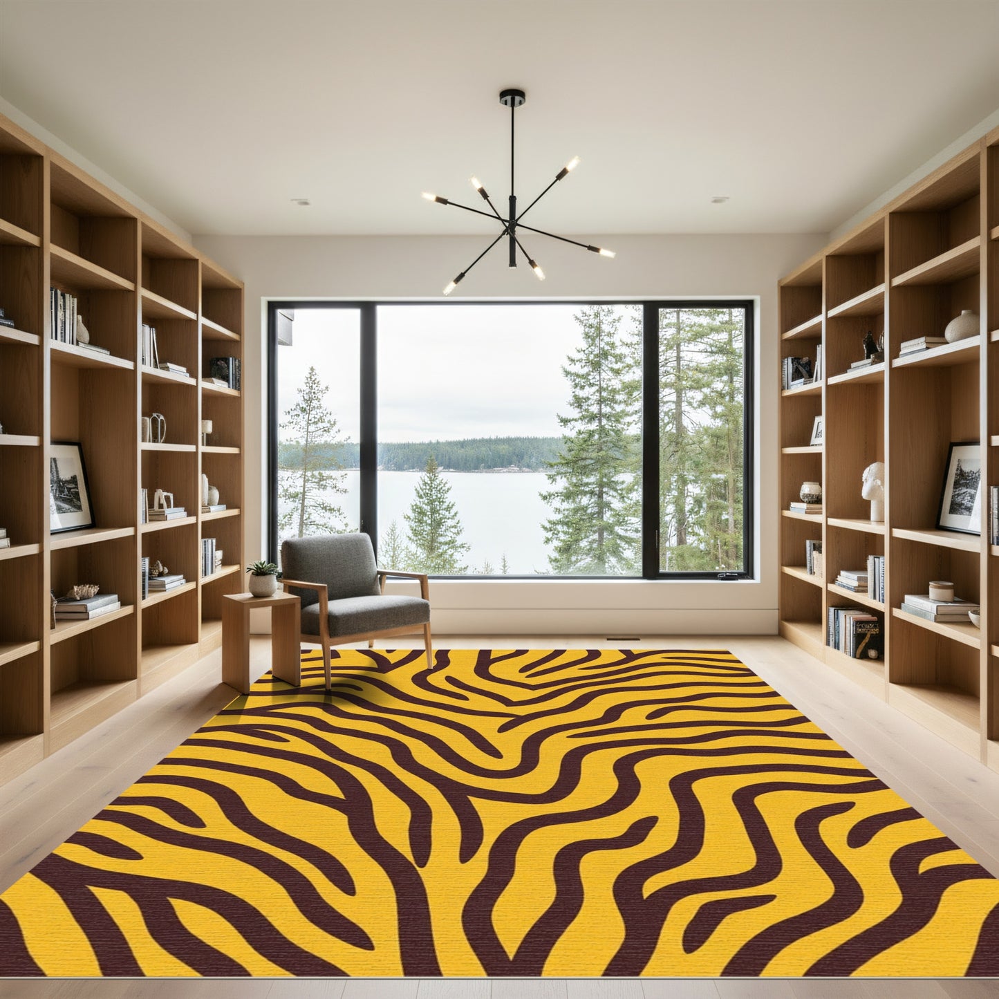 Golden Brown Zebra Stripe Abstract Rug