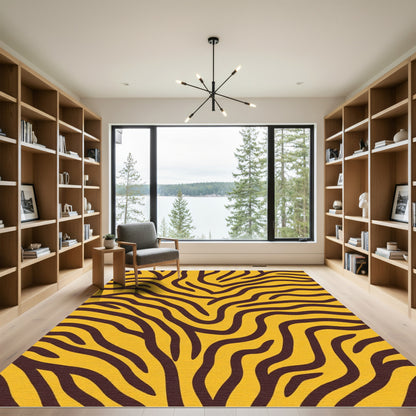 Golden Brown Zebra Stripe Abstract Rug