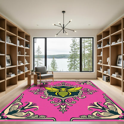 Whimsical Bumblebee Damask Pink Rug