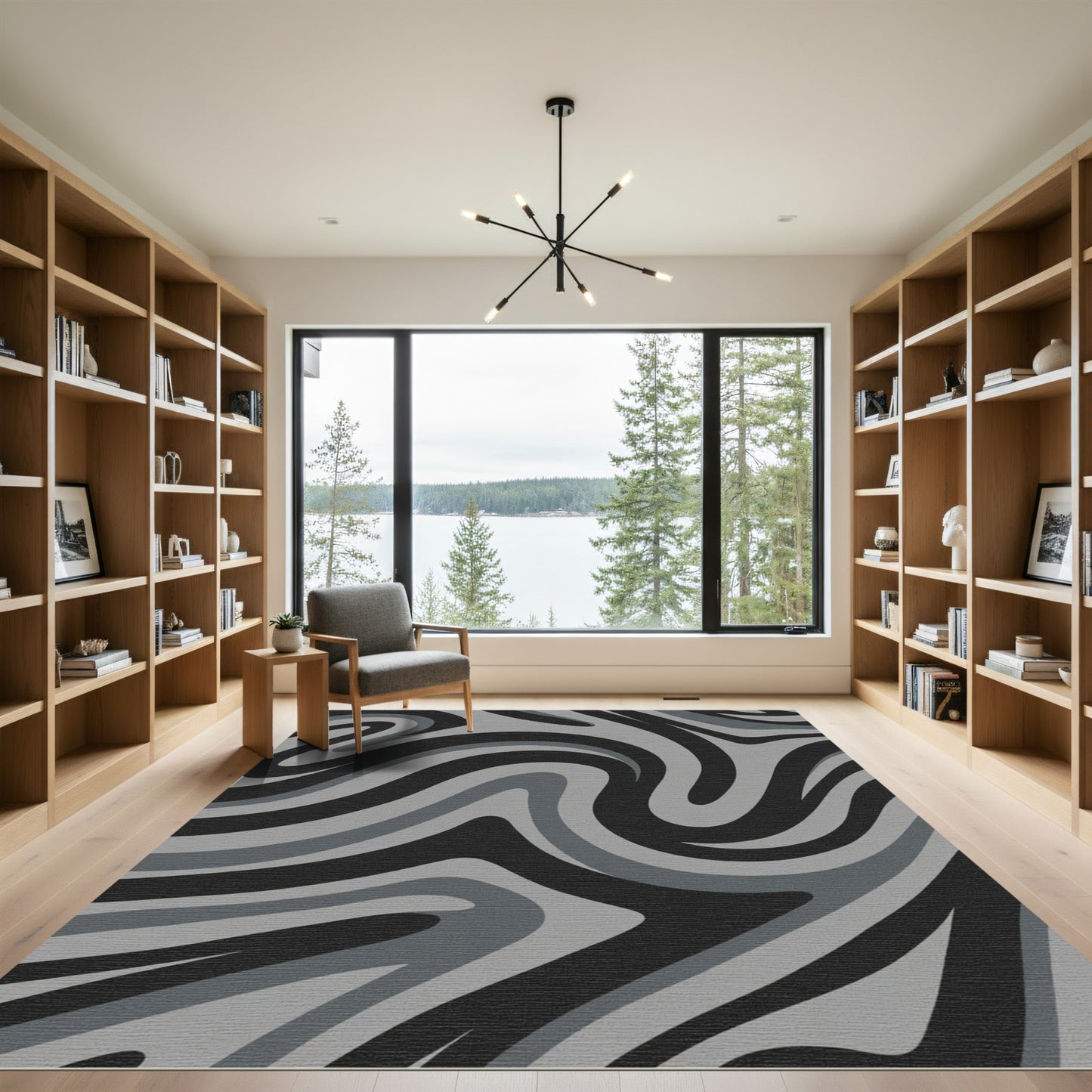 Dark Gray Swirling Stripe Rug