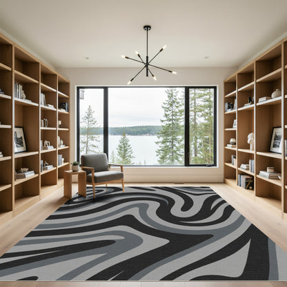 Dark Gray Swirling Stripe Rug