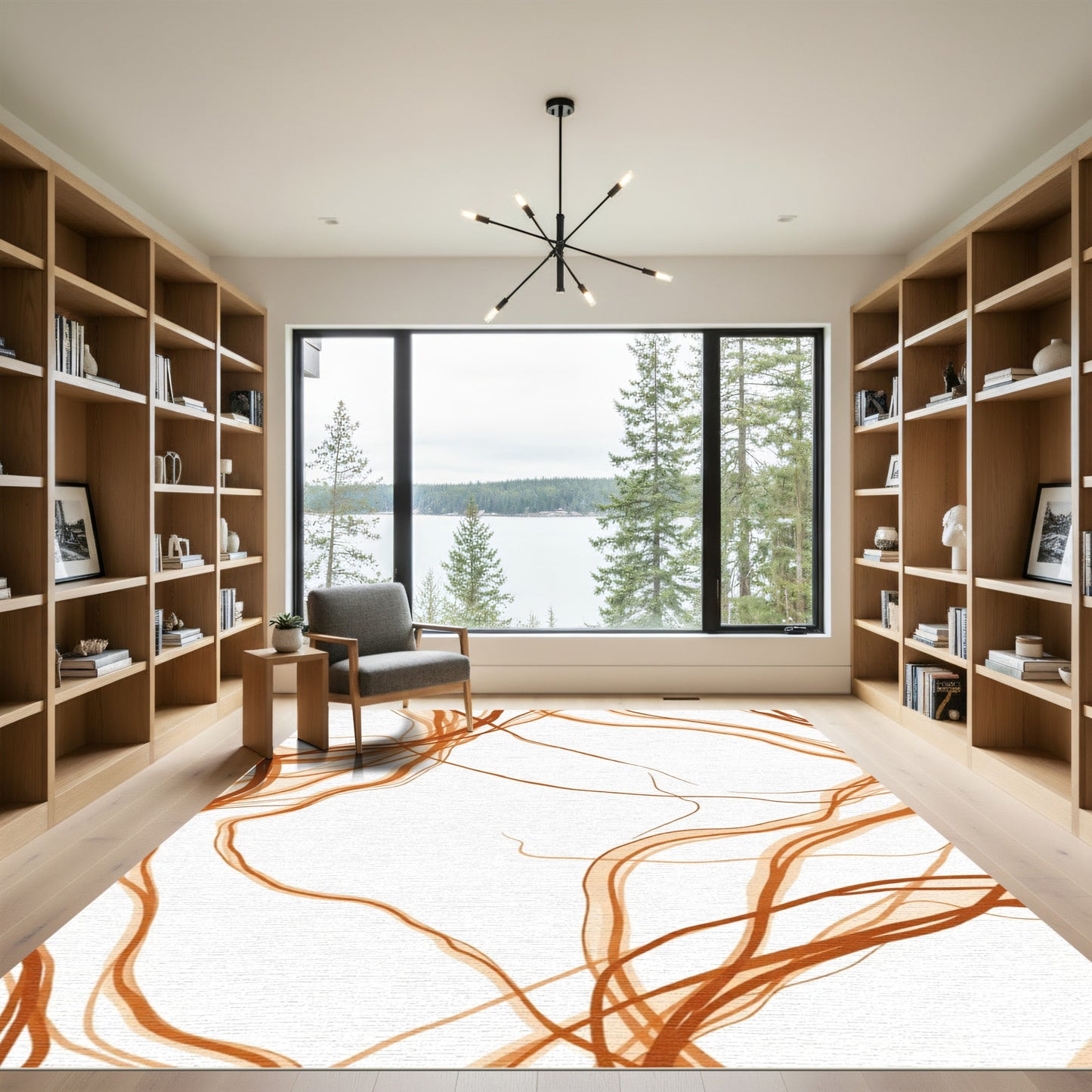Burnt Orange Abstract Swirl Lines Rug