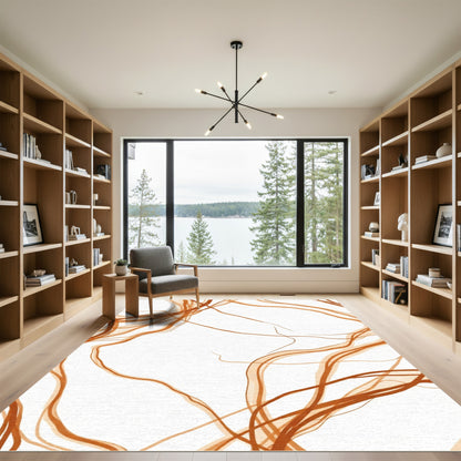 Burnt Orange Abstract Swirl Lines Rug