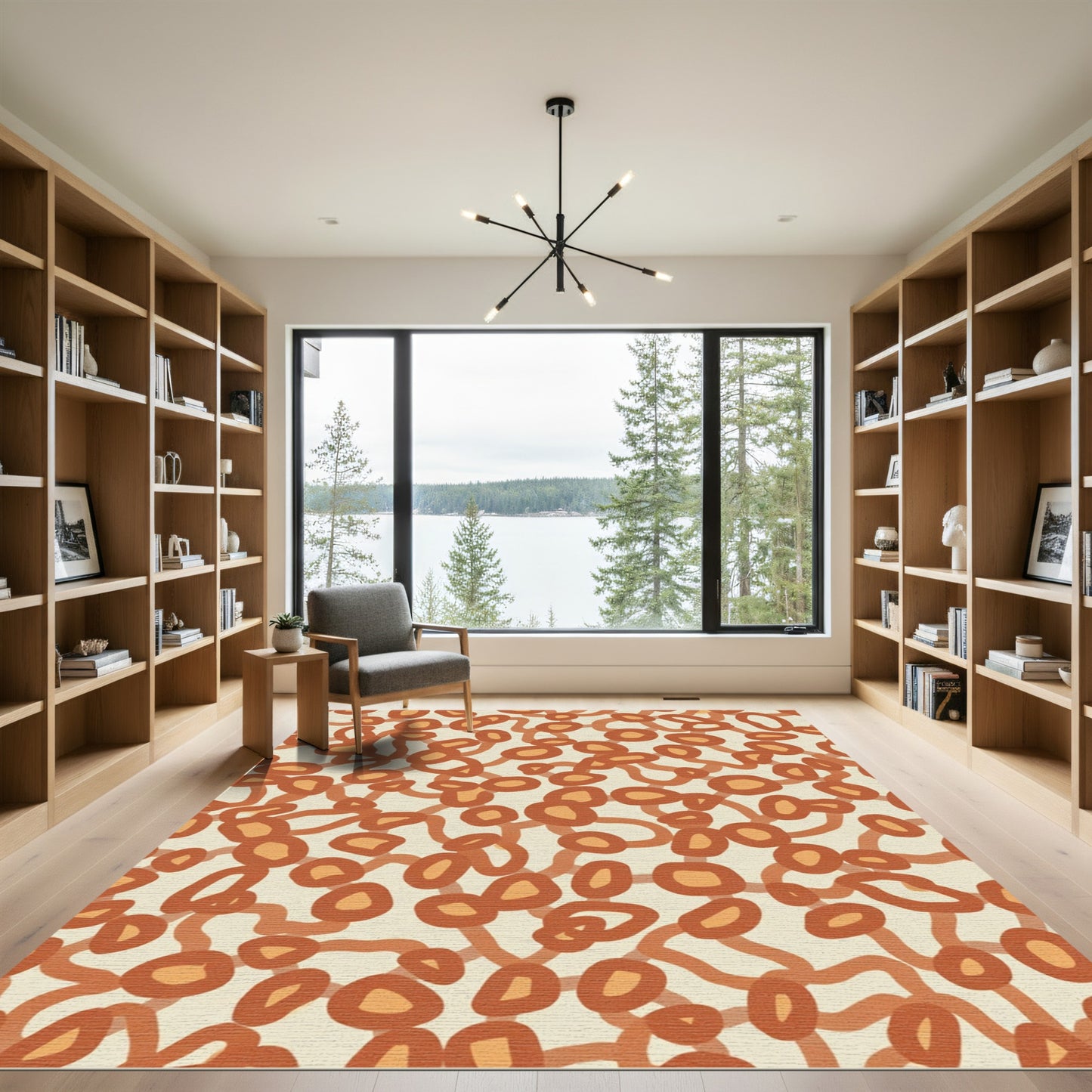 Burnt Orange Organic Swirl Circles Rug