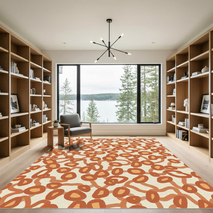 Burnt Orange Organic Swirl Circles Rug