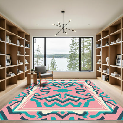 Modern Pink Geometric Tribal Frame Rug
