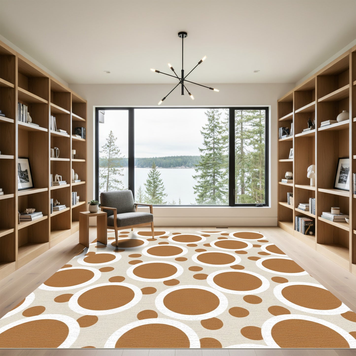 Brown White Circle Scattered Composition Rug