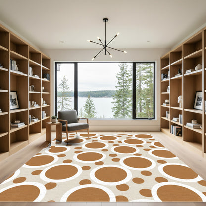 Brown White Circle Scattered Composition Rug