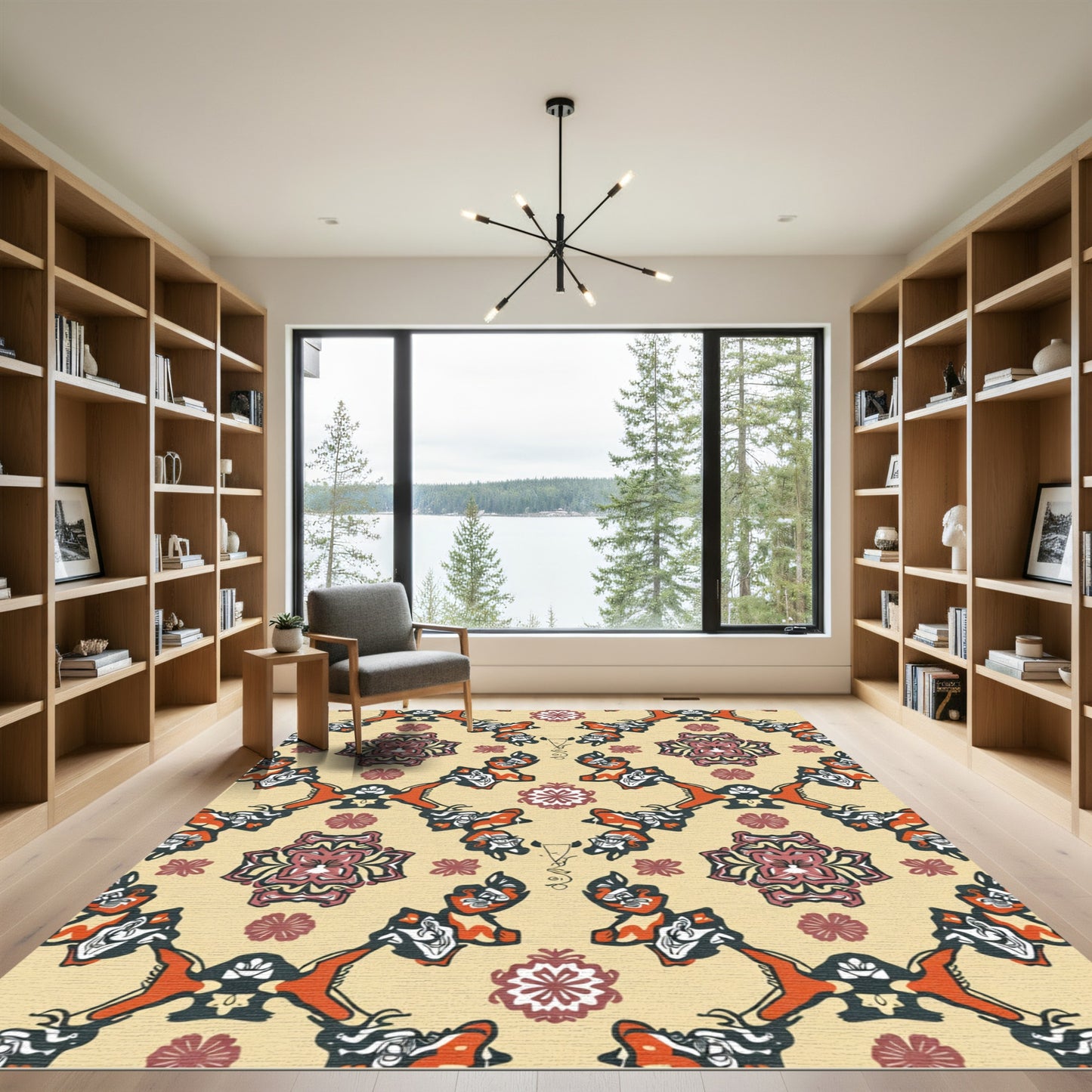 Orange Maroon Floral Motif Rug