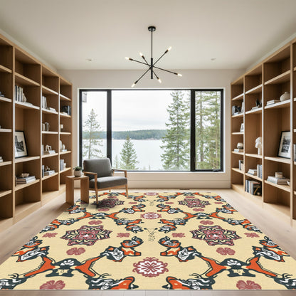 Orange Maroon Floral Motif Rug