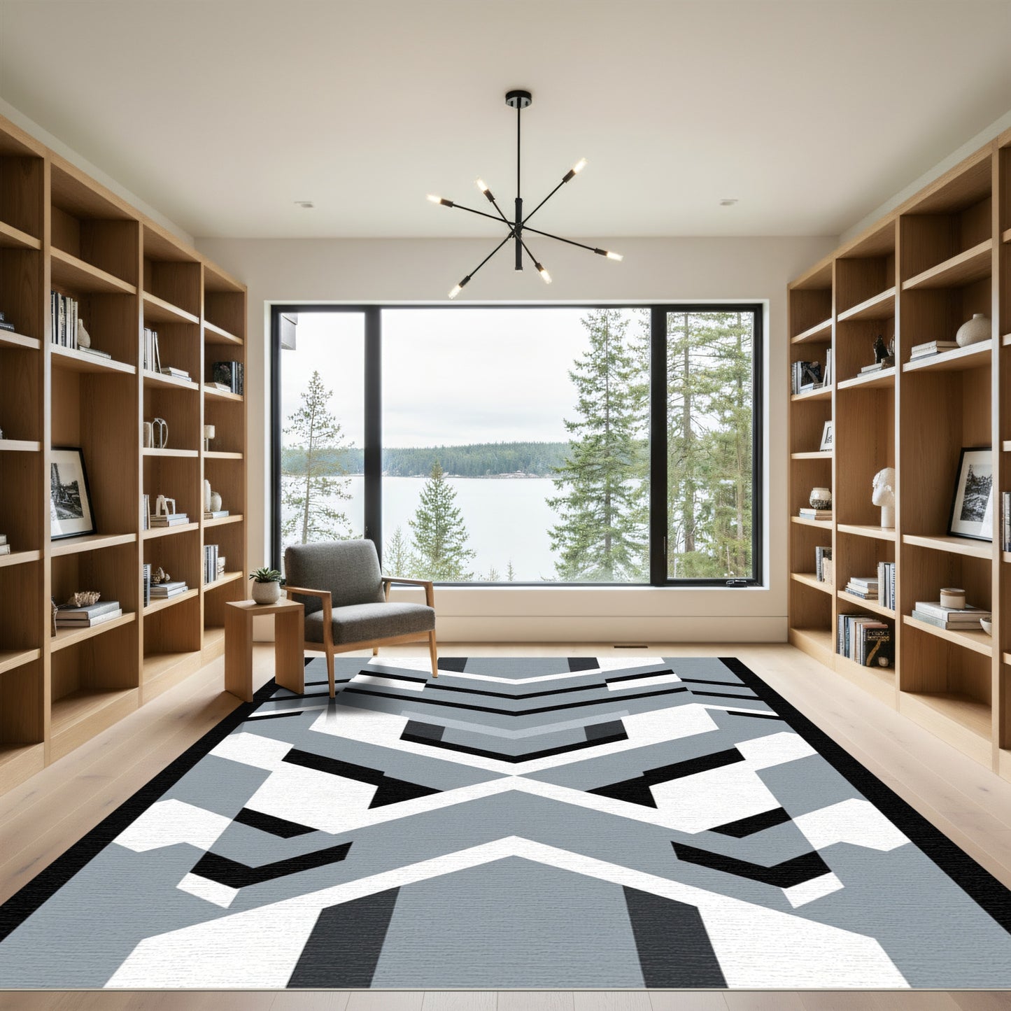 Monochromatic Geometric Chevron Arrangement Rug