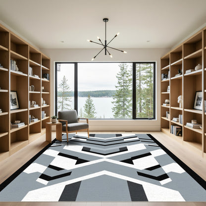 Monochromatic Geometric Chevron Arrangement Rug