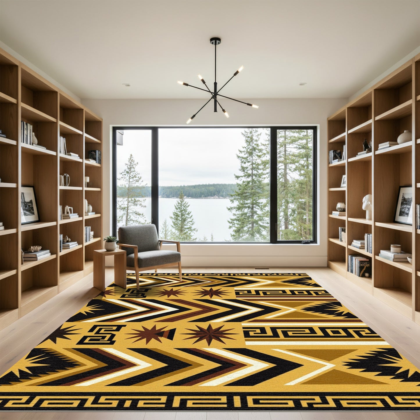Geometric Ochre Aztec Star Chevron Area Rug