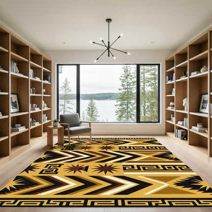 Geometric Ochre Aztec Star Chevron Area Rug