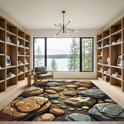 Earthy River Stone Pebble Mosaic Rug
