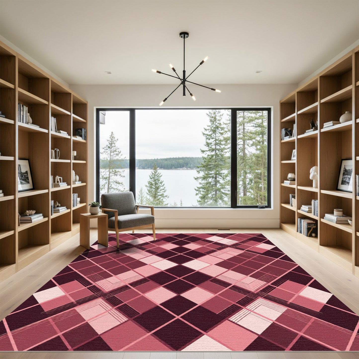 Sophisticated Burgundy Pink Argyle Geometric Rug