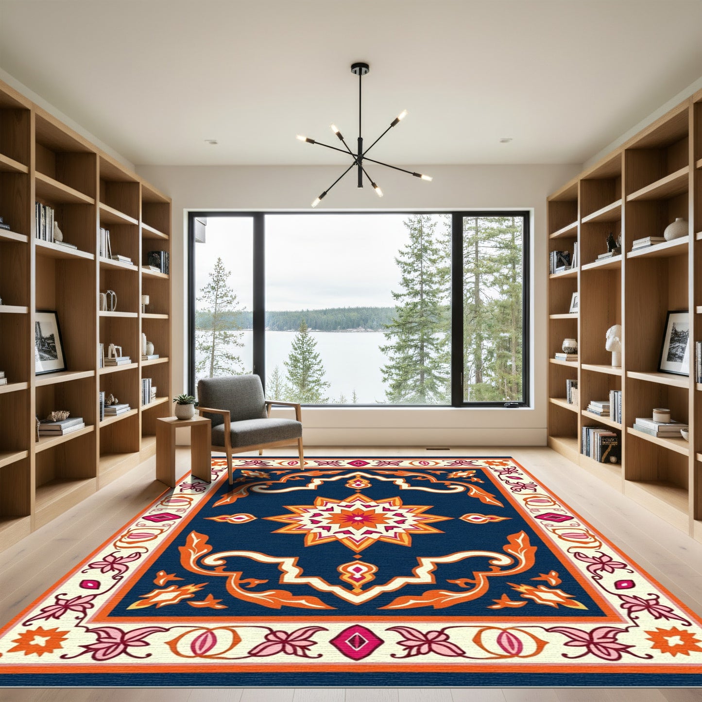 Grand Floral Sunburst Inlay Rug