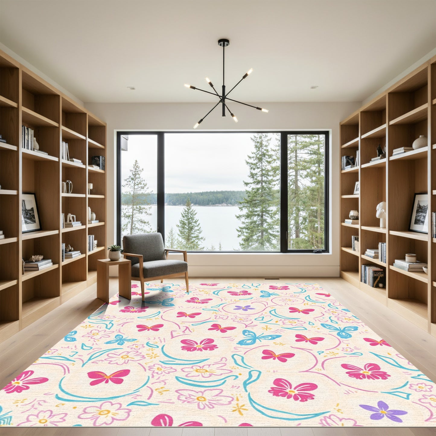 Whimsical Butterflies And Floral Circles Rug