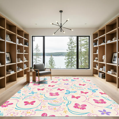 Whimsical Butterflies And Floral Circles Rug