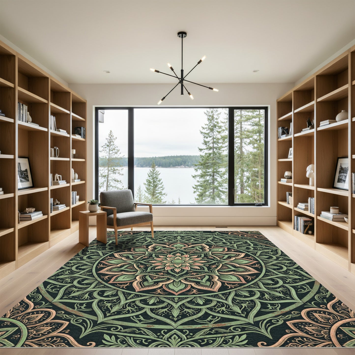 Sage Botanical Medallion Floral Mandala Rug