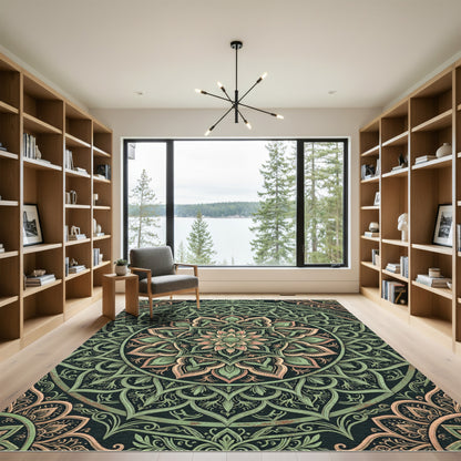 Sage Botanical Medallion Floral Mandala Rug