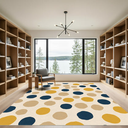 Contemporary Ochre Navy Polka Dots Rug
