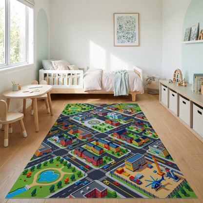 Colorful Isometric Urban Cityscape Rug