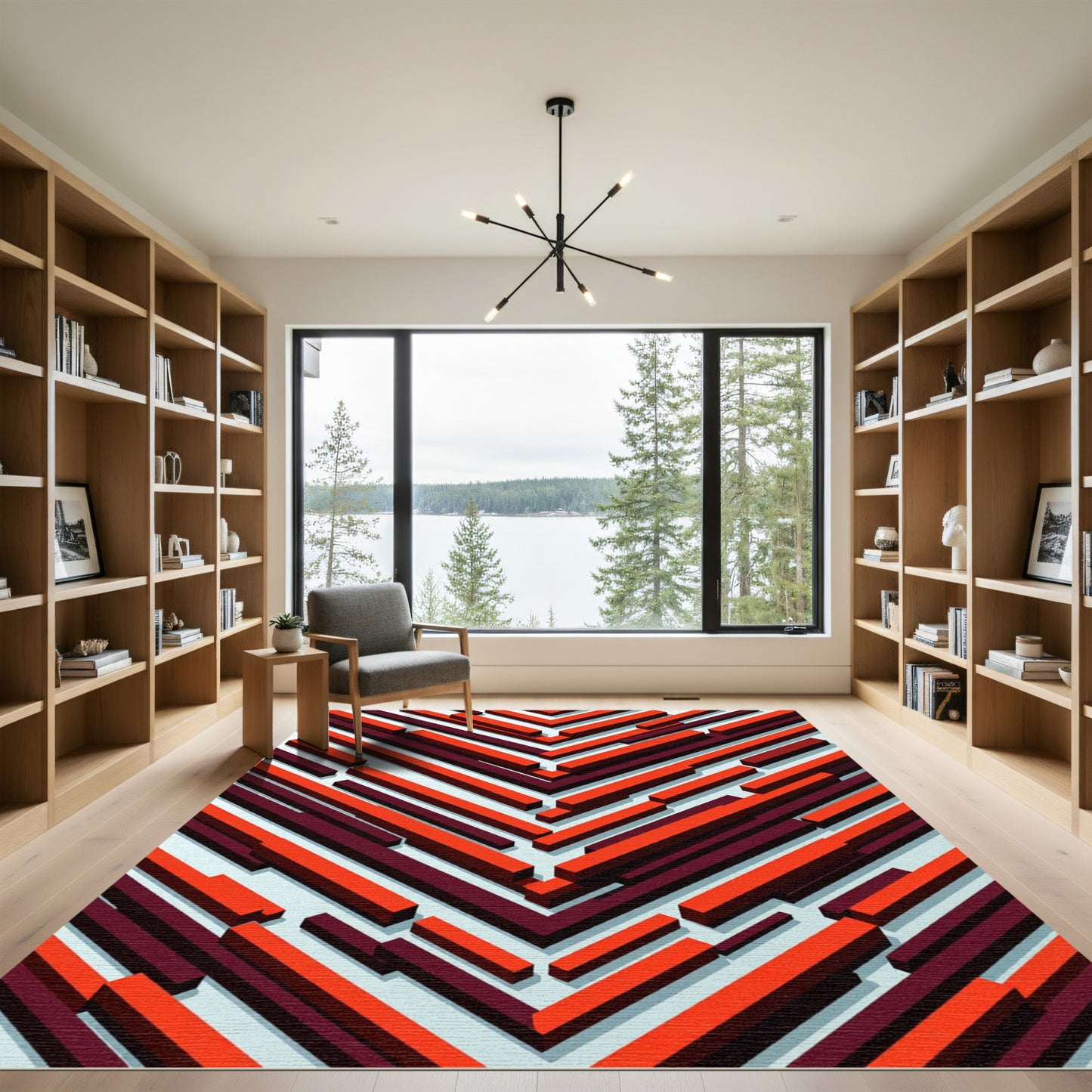 Crimson Maroon Angled Chevron Lines Rug