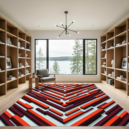 Crimson Maroon Angled Chevron Lines Rug