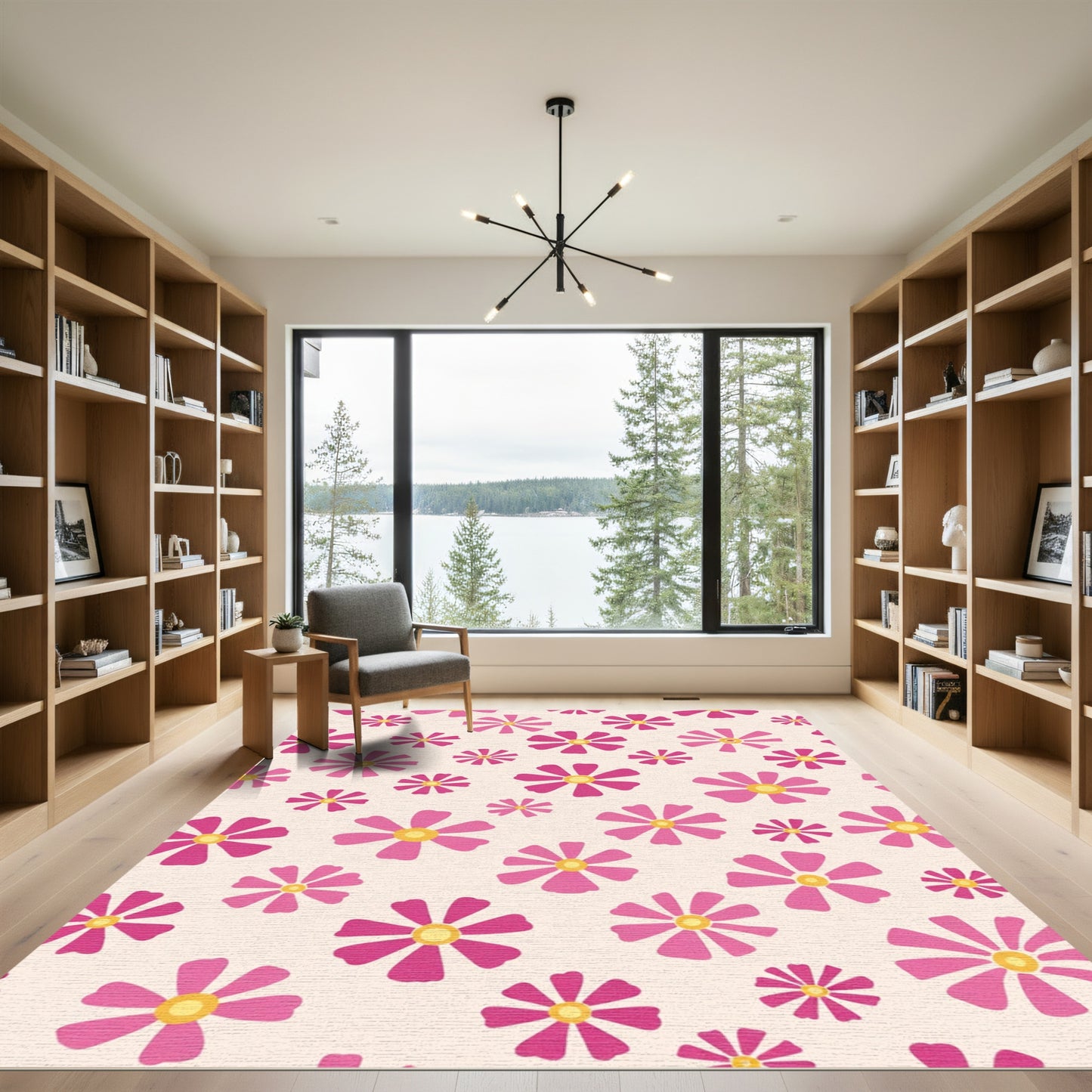 Vibrant Pink Yellow Petal Bloom Rug