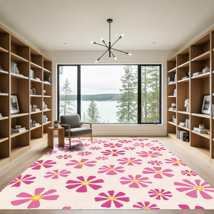 Vibrant Pink Yellow Petal Bloom Rug