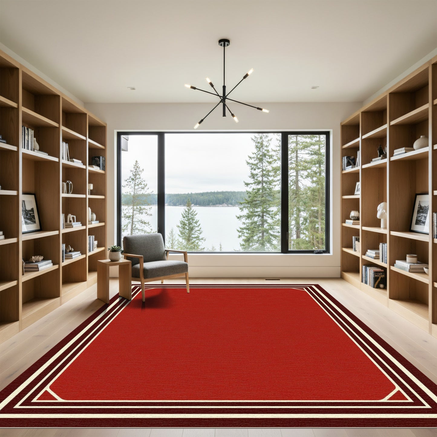 Crimson Red Bordered Rectangle Rug