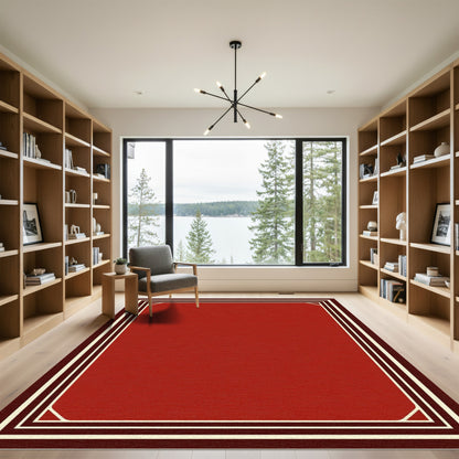 Crimson Red Bordered Rectangle Rug