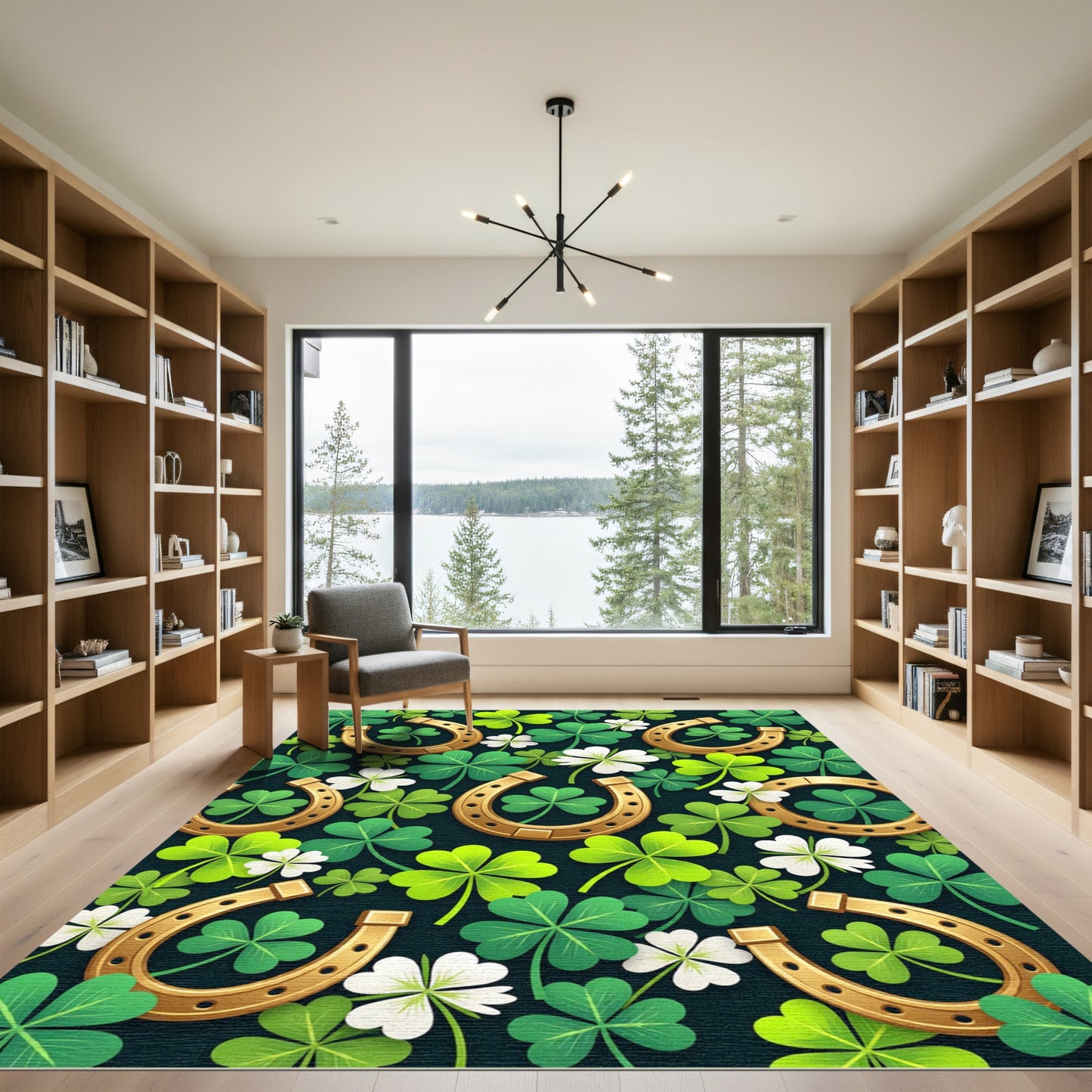 Golden Horseshoe and Clover Leaf Folk Rug